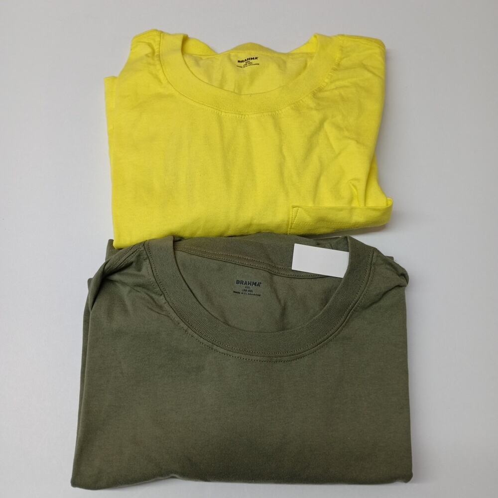 2 Brahma‎ Work T-Shirt 4XL 58-60 Green And Yellow Pocket Tee